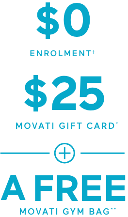 $0 ENROLMENT + $25 MOVATI GIFT CARD* + A FREE MOVATI GYM BAG***